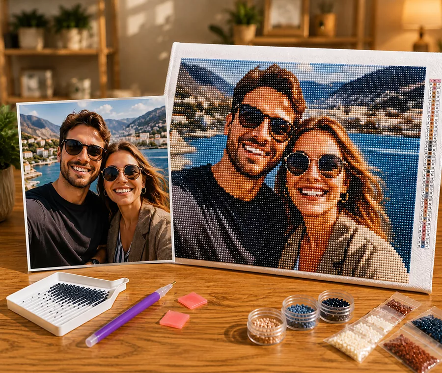 A photo turned into a finished custom diamond painting