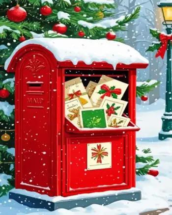 Christmas mailbox filled with festive holiday letters diamond painting kit
