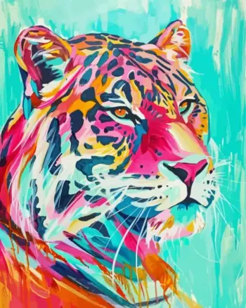 Colorful leopard diamond painting kit — vibrant leopard portrait with bold colors