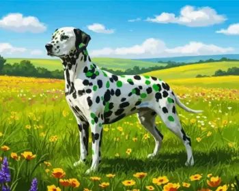Dalmatian in field diamond painting kit — spotted Dalmatian in a peaceful meadow