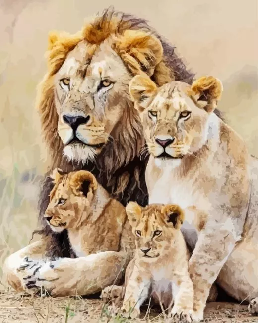 Lion Family Diamond Painting Lion family diamond painting kit — majestic lion, lioness, and cubs together