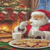 Santa Claus enjoying cookies and milk by a cozy Christmas fireplace diamond painting kit