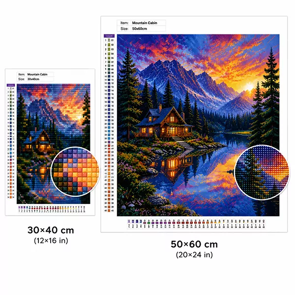 The same design shown at a small and a large canvas size to compare detail