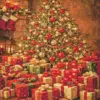 Christmas tree surrounded by festive gifts and holiday decorations diamond painting kit