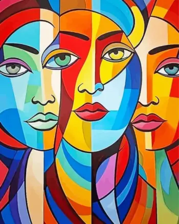 Abstract faces diamond painting kit — modern artistic faces with expressive shapes