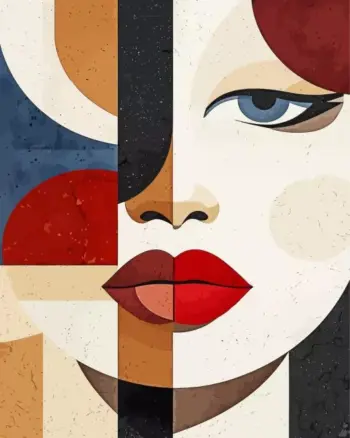 Abstract geometric woman diamond painting kit — modern female portrait with geometric shapes