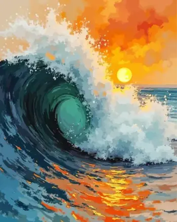 Abstract wave seascape diamond painting kit — colorful flowing ocean waves