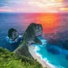 Bali cliff sunset seascape diamond painting kit — glowing sunset over coastal cliffs and ocean