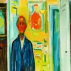 Between the Clock and the Bed diamond painting kit — Edvard Munch self-portrait artwork