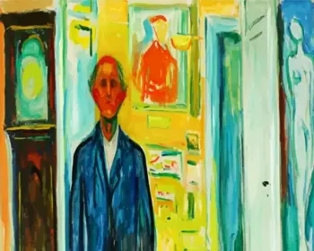 Between the Clock and the Bed diamond painting kit — Edvard Munch self-portrait artwork