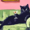 Black cat martini diamond painting kit — quirky black cat with cocktail-inspired details