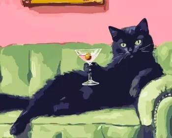 Black cat martini diamond painting kit — quirky black cat with cocktail-inspired details