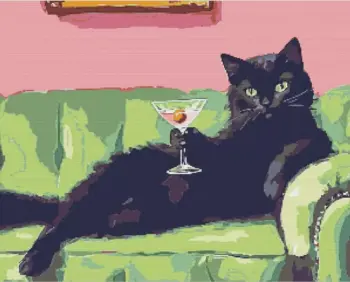 Black cat martini diamond painting kit — quirky black cat with cocktail-inspired details