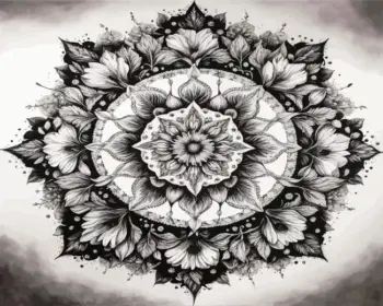 A detailed floral mandala combining delicate flower patterns with striking black and white contrast. Its balanced, intricate design brings a timeless artistic touch to any space, finished with full-drill 5D sparkle. Square or round drill, every size.