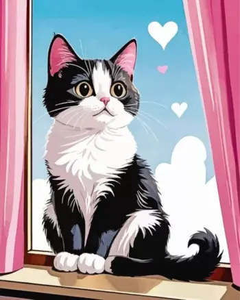 Black and white kitten diamond painting kit — adorable young cat artwork