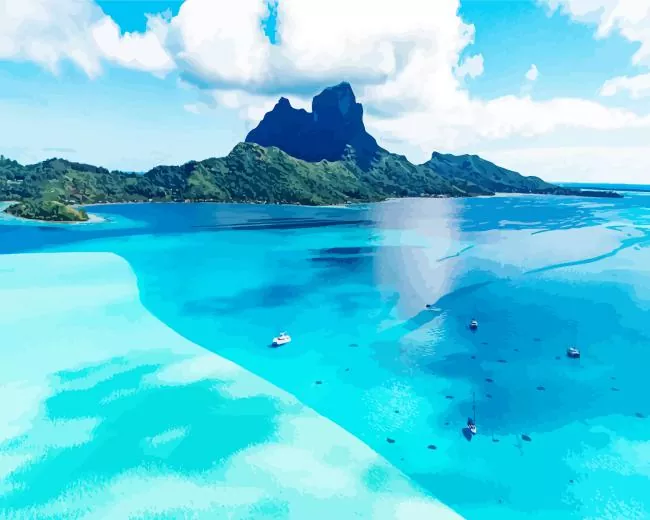 Bora Bora Seascape Diamond Painting Kit Bora Bora seascape diamond painting kit — turquoise lagoon and tropical island scenery