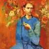 Boy with a Pipe diamond painting kit — classic Pablo Picasso portrait with floral details