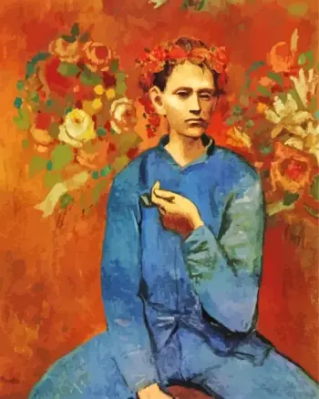 Boy with a Pipe diamond painting kit — classic Pablo Picasso portrait with floral details