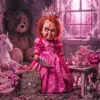 Chucky horror diamond painting with creepy tea party and dolls