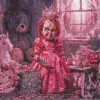 Chucky horror diamond painting with creepy tea party and dolls