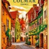 Colmar France poster diamond painting kit — colorful historic streets and charming French architecture