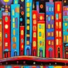 Colorful city diamond painting kit — vibrant urban cityscape filled with bright colors