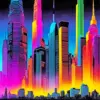 Colorful city skyline diamond painting kit — vibrant urban skyline with bright city lights