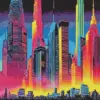 Colorful city skyline diamond painting kit — vibrant urban skyline with bright city lights
