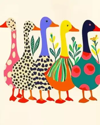 Colorful ducks diamond painting kit — vibrant duck artwork with colorful feathers