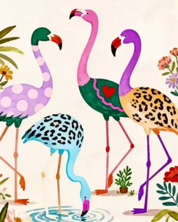 Colorful flamingos diamond painting kit — vibrant tropical flamingo artwork