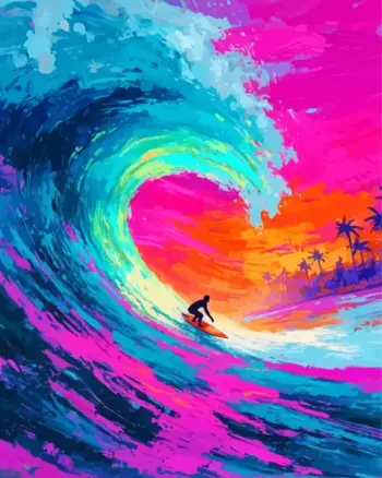 Colorful Surfer Seascape Diamond Painting Kit | Art Diamond Paintings