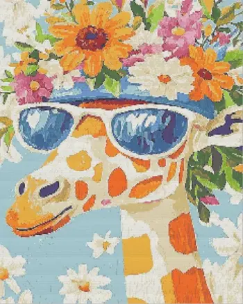 Floral giraffe diamond painting kit — giraffe decorated with colorful flowers