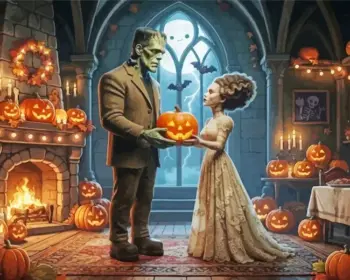 Frankenstein and his bride Halloween diamond painting