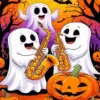 Ghost party Halloween diamond painting with three ghosts playing music