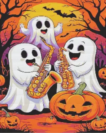Ghost party Halloween diamond painting with three ghosts playing music