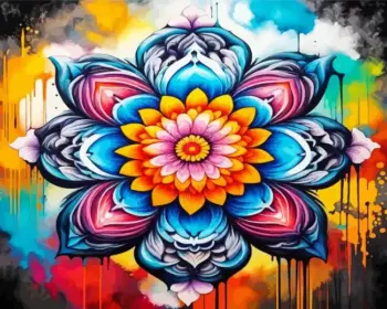 Graffiti flower mandala diamond painting kit — colorful floral design with street-art style