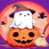 Halloween ghost diamond painting kit — spooky ghost in a festive Halloween scene