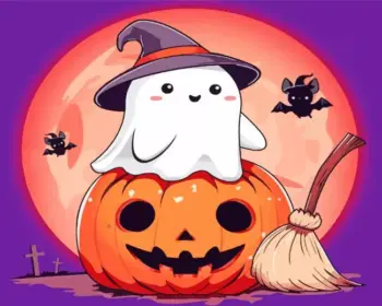 Halloween ghost diamond painting kit — spooky ghost in a festive Halloween scene