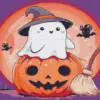 Halloween ghost diamond painting kit — spooky ghost in a festive Halloween scene
