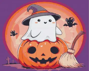 Halloween ghost diamond painting kit — spooky ghost in a festive Halloween scene