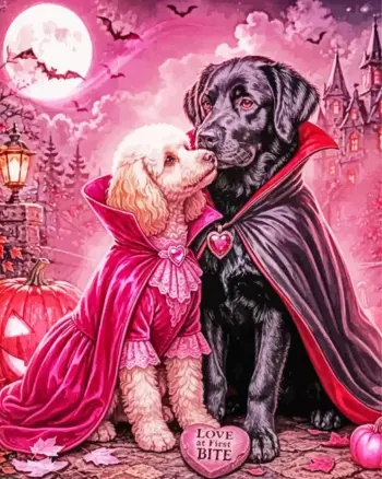 Love at First Bite vampire dogs Halloween diamond painting