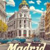 Madrid city poster diamond painting kit — vintage Madrid travel poster artwork