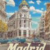 Madrid city poster diamond painting kit — vintage Madrid travel poster artwork