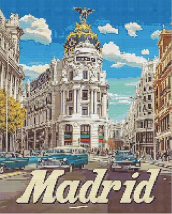 Madrid city poster diamond painting kit — vintage Madrid travel poster artwork