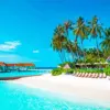 Maldives beach diamond painting kit — turquoise water and white sandy tropical shore