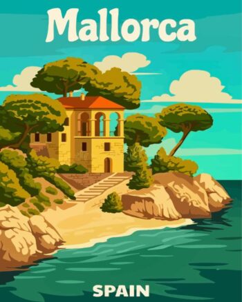 Mallorca Spain poster diamond painting kit — vintage Mallorca travel poster artwork