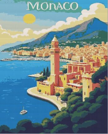 Monaco vintage poster diamond painting kit — classic Monaco travel poster artwork