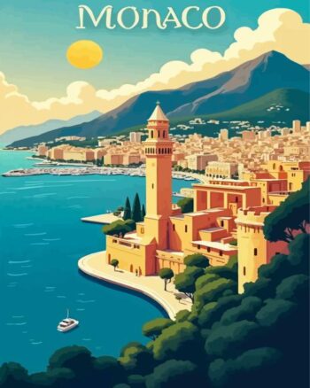 Monaco vintage poster diamond painting kit — classic Monaco travel poster artwork