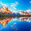 Mont Blanc water reflection diamond painting kit — snowy Alpine peaks mirrored in calm water