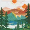 Mountain lake diamond painting kit — serene mountain landscape with a clear lake